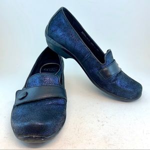 Dansko Blue Metallic Printed Suede Olena Loafers